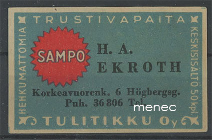 Kauppiasetiketti, H. A. Ekroth, Helsinki 