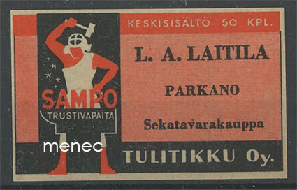 Seppä-etiketti, vanha malli, L. A. Laitila, Parkano 