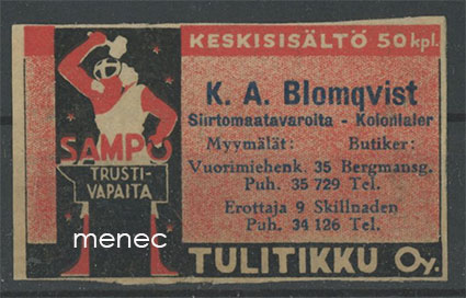 Seppä-etiketti, vanha malli, K. A. Blomqvist, Helsinki 