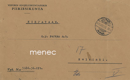 Viipurin Suojeluskuntapiirin Piiriesikunta, kirjattu vapaakirje piirin kuorella ja sinetillä 1937 