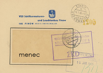 Saksa, DDR, postilähetys 1965, Zentraler Kurierdienst -leimalla 