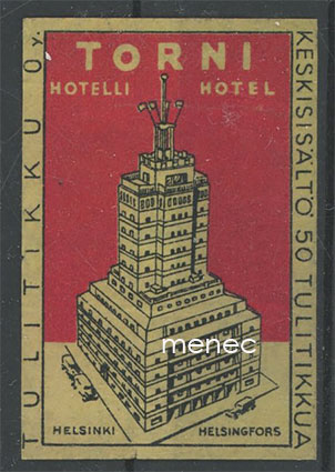 Tulitikkuetiketti, Hotelli Torni, Helsinki 