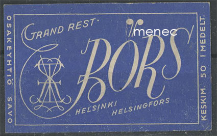 Tulitikkuetiketti, Grand rest Börs, Helsinki 