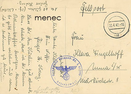 Saksa, kenttäpostikortti 1942, 10. Kompanie Flieger-Ausbildungs-Regiment 31 