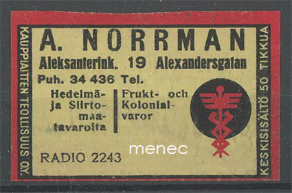 Kauppiasetiketti, A. Norrman, Helsinki 