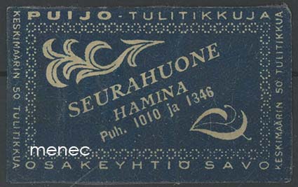 Tulitikkuetiketti, Seurahuone, Hamina 