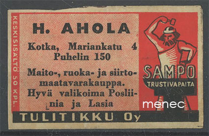 Seppä-tulitikkuetiketti, H. Ahola, Kotka 