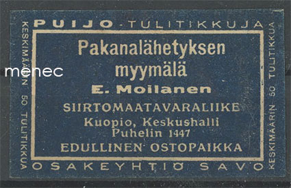 Kauppiasetiketti, Pakanalähetyksen myymälä E. Moilanen, Kuopio 