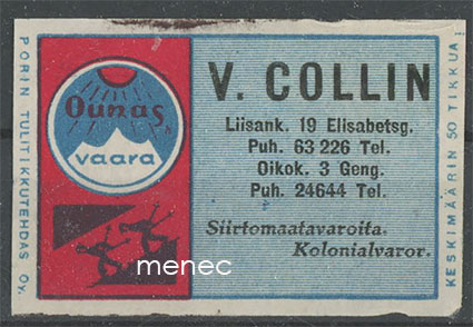 Kauppiasetiketti, V. Collin, Helsinki 