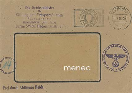 Saksa, Der Reichsminister für Rüstung und Kriegsproduktion, Planungsamt, vapaakirje 11.1.1945 