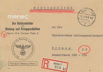 Saksa, Der Reichsminister für Rüstung und Kriegsproduktion, kirjattu vapaakirje Daimler-Benzille 3.4.1944 