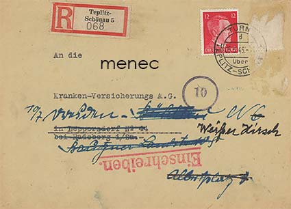 Saksa, kirje sairausvakuutustoimistoon 5.5.1945 - liittoutuneitten toimittama 13.7. 
