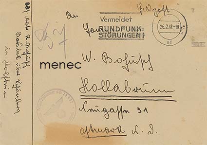 Saksa, kirje U-744:n miehistöön kuuluvalle 26.2.1942 