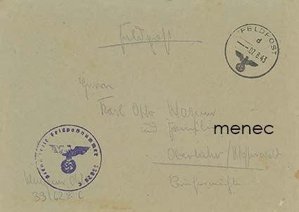 Saksa, ritariristin saaja Klaus Wagnerin kirje 1942 