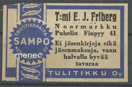 Kauppiasetiketti, E. J. Friberg, Noormarkku 