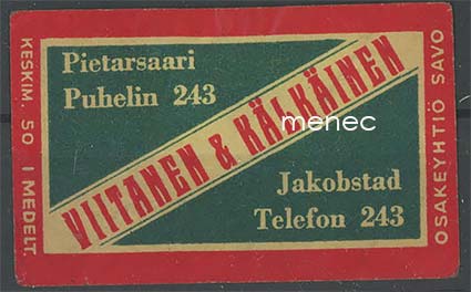 Kauppiasetiketti, Viitanen & Kälkäinen, Pietarsaari 