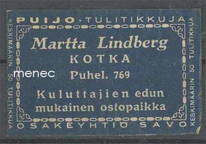 Kauppiasetiketti, Martta Lindberg, Kotka 