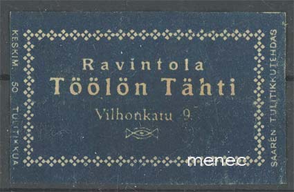 Kauppiasetiketti, Ravintola Töölön Tähti, Helsinki 
