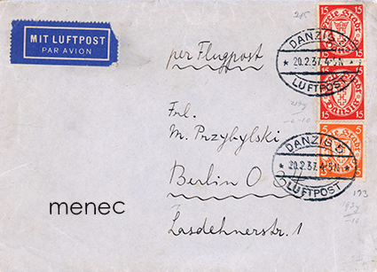 Saksa, Freie Stadt Danzig, lentopostia 1937, kirje 