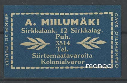 Kauppiasetiketti, A. Miilumäki, Turku 