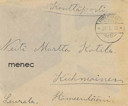 Kenttäpostia 20.10.1918 Kajaanin Sissipataljoonasta 