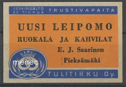Kauppiasetiketti, Uusi Leipomo, Pieksämäki 