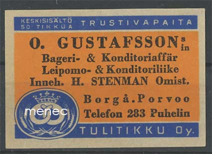 Kauppiasetiketti, O. Gustafsson, Porvoo 