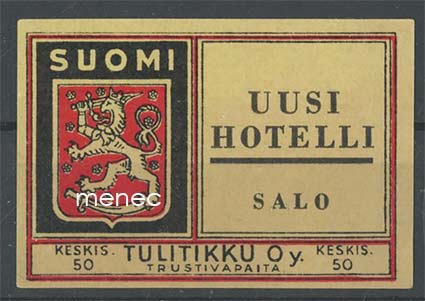 Tulitikkuetiketti, Uusi Hotelli, Salo 