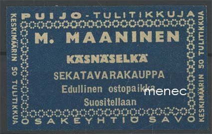 Kauppiasetiketti, M. Maaninen, Käsnäselkä, Loimola, Suojärvi 
