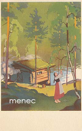 Tyttö poimii vihtaa 